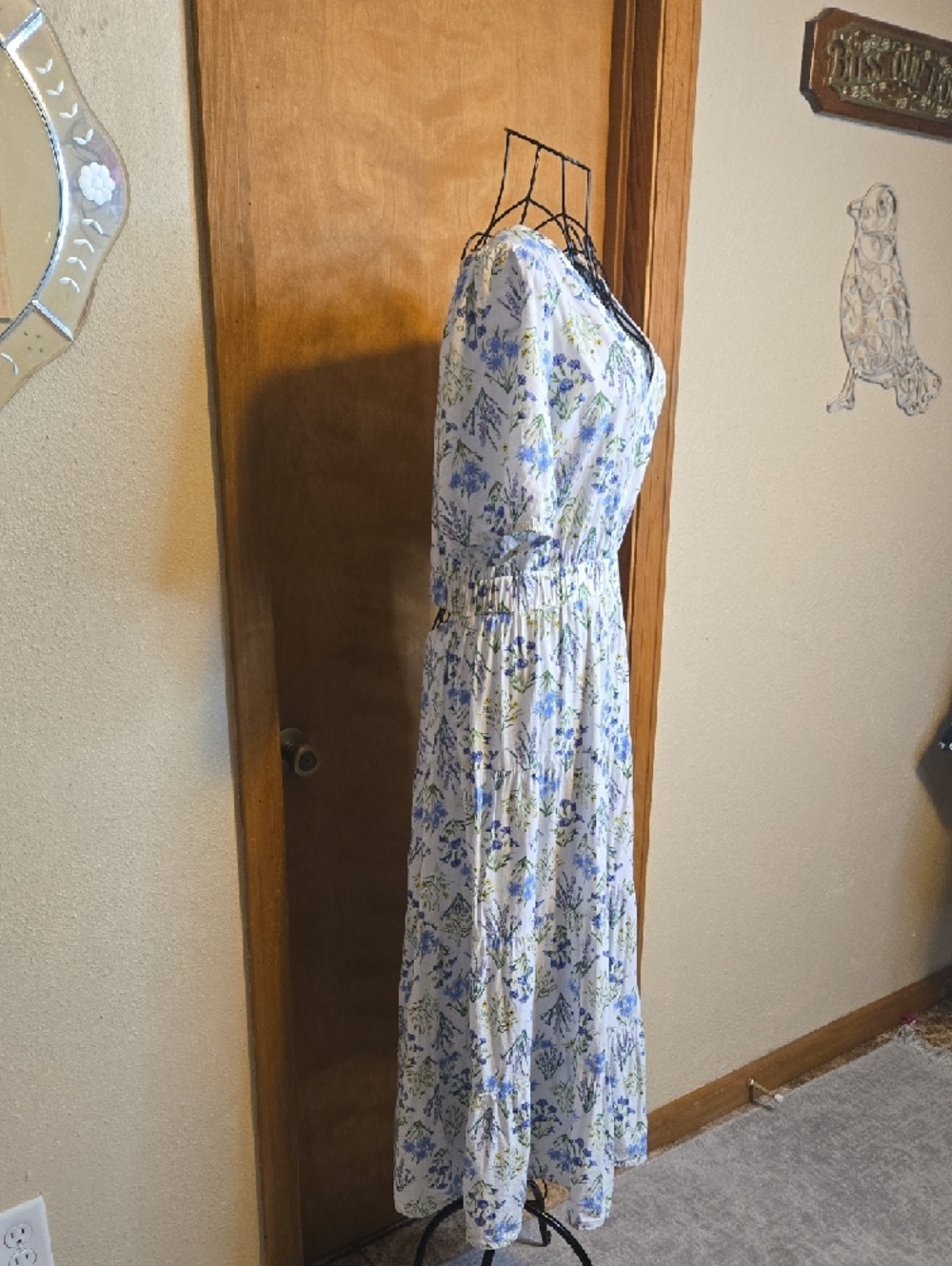 LOFT White Maxi Dress with Blue and Green Floral Print - Picture 4 of 9